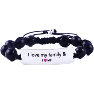 I love my family, motivational bracelet with engraved stainless steel and gemstones