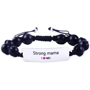 Strong Mama, beaded motivational bracelet with engraved stainless steel